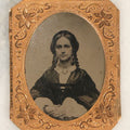 Lot 106 - Single Antique Tintype Photograph, Elegant Young Woman With Curly Hair, With Paper Backing, From French And Sawyers, Daguerrean Gallery, Richards' Block, Keene, New Hampshire