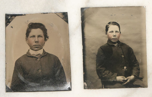 Lot 107 - Pair Of Antique Tintype Photographs Of The Same Young Boy On Different Occasions, With Round Face And Stoic Expression
