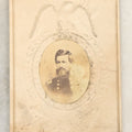 Lot 109 - Single Antique Carte De Visite C.D.V. Photograph Of Civil War Era Soldier, Applied To Embossed Paper, Patriotic Frame With Eagle, Cannons, Etc.