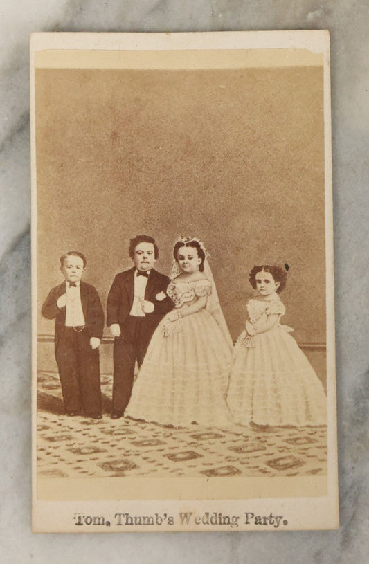 Lot 112 - Single Antique Illustrated Carte De Visite C.D.V. Album Filler Card Depicting Tom Thumb's Wedding Party, Barnum Circus Fame, George Stinson And Co., Publishers, Portland, Maine