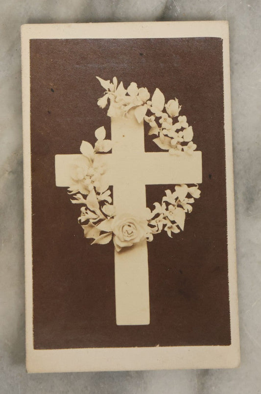 Lot 113 - Single Antique Carte De Visite C.D.V. Photograph Filler Card Titled Easter Morning With White Cross And Wax Flowers, Circa 1868, With Prayer On Verso, From Reverend George F. Worthington, Baltimore, Maryland