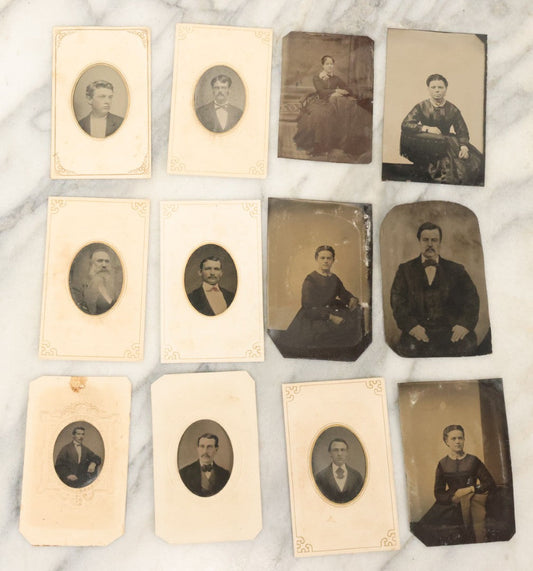 Lot 119 - Grouping Of 12 Antique Tintype Photographs Of Men And Women, Including Elderly Man With Long White Beard And Woman With Gold Jewelry