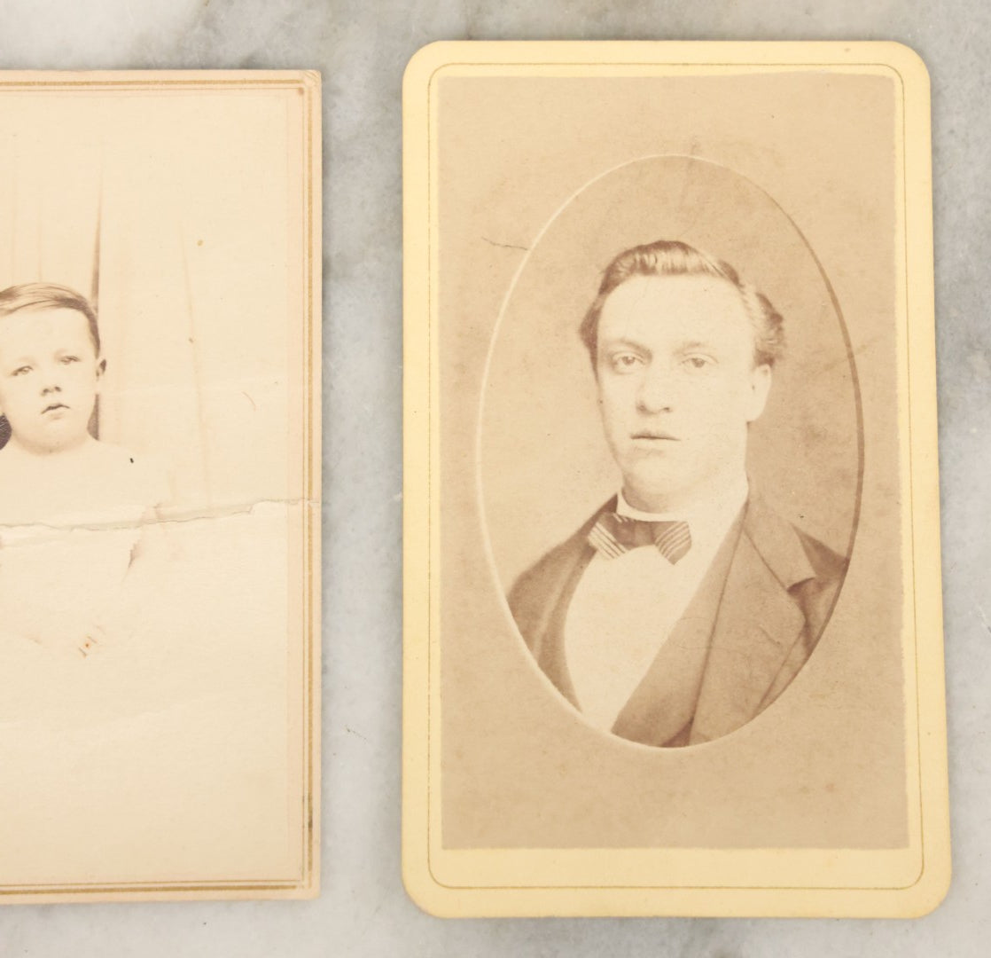 Lot 120 - Grouping Of 17 Antique Carte De Visite C.D.V. Photographs Of Men, Women And Children, Including Mother With Tiny Baby And Boy With Pink Tinted Bowtie