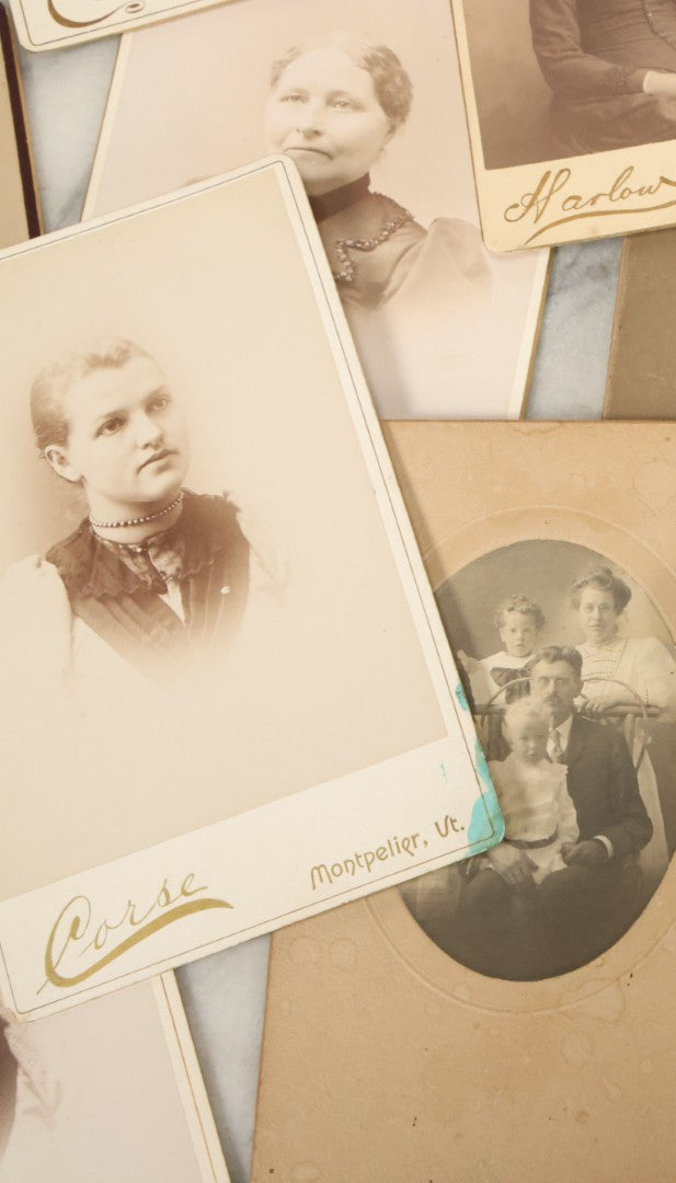 Lot 121 - Grouping Of 23 Antique Cabinet Card And Boarded Photographs Of Men, Women And Children, Including Class Of Graduates From Waterbury, Vermont