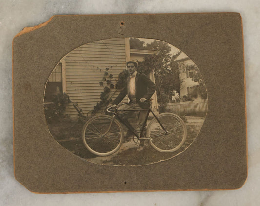Lot 128 - Antique Boarded Photograph Of Young Man Identified As Forrest Hancock With Bicycle