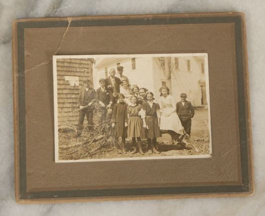 Lot 129 - Antique Boarded Photograph Of Group Of Young School Children Posing In Front Of Downed Tree, Early 20th Century