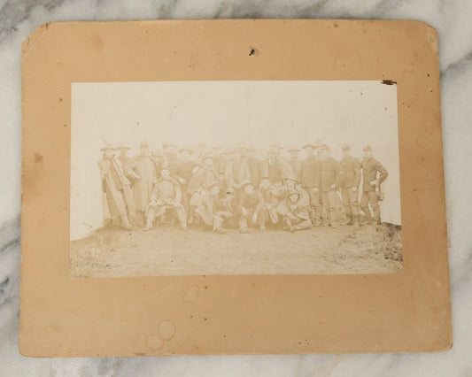 Lot 135 - Antique Boarded Photograph Of Grouping Of Soldiers Posing Beside Tents With Their Dog, Likely Civil War Era, Harry W. Brown Pictures And Picture Framers, Boston