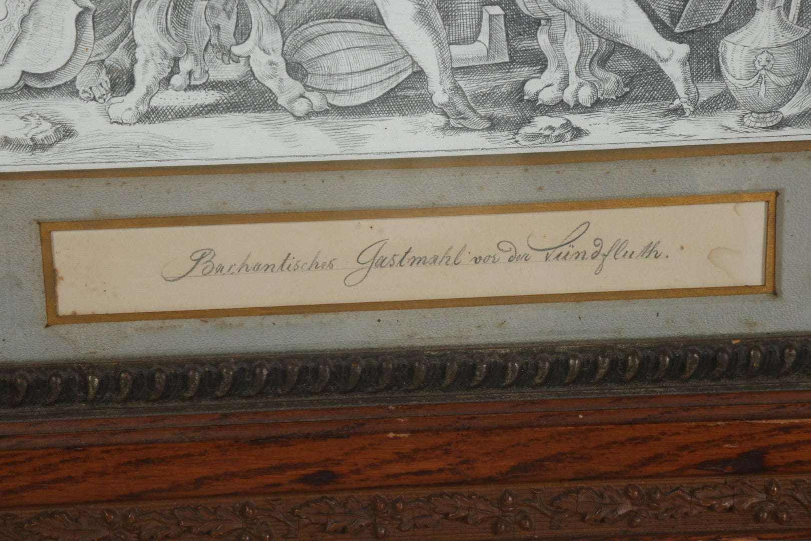 Lot 001 - Antique Hand Drawn Pencil Illustration After Johann Sadeler (Netherlands, 1550 - 1600) "The Sinful Humanity Before The Flood," Artist Signed Carl J. Brerdbach, Dated 1871, Lower Left, In Ornate Frame, 26-7/8" x 22-3/8"