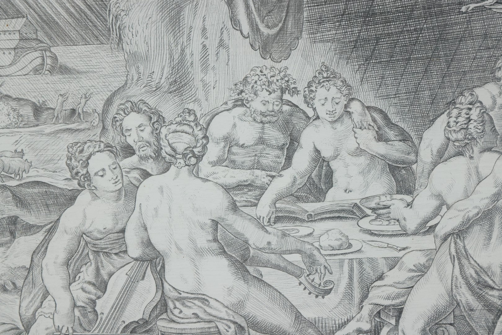 Lot 001 - Antique Hand Drawn Pencil Illustration After Johann Sadeler (Netherlands, 1550 - 1600) "The Sinful Humanity Before The Flood," Artist Signed Carl J. Brerdbach, Dated 1871, Lower Left, In Ornate Frame, 26-7/8" x 22-3/8"