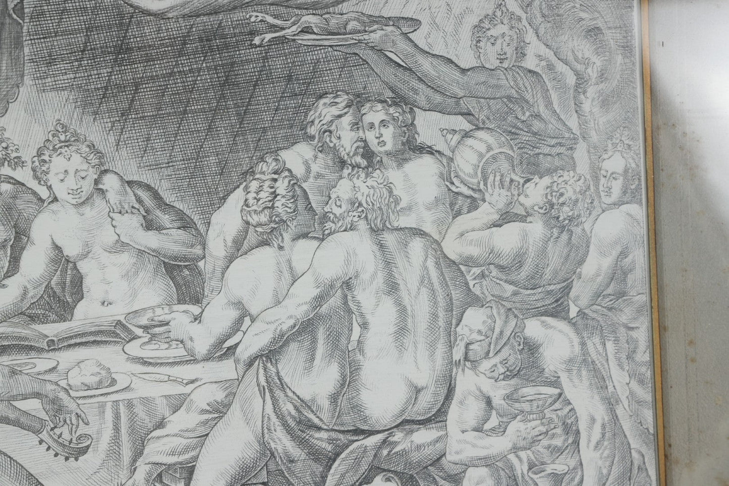 Lot 001 - Antique Hand Drawn Pencil Illustration After Johann Sadeler (Netherlands, 1550 - 1600) "The Sinful Humanity Before The Flood," Artist Signed Carl J. Brerdbach, Dated 1871, Lower Left, In Ornate Frame, 26-7/8" x 22-3/8"