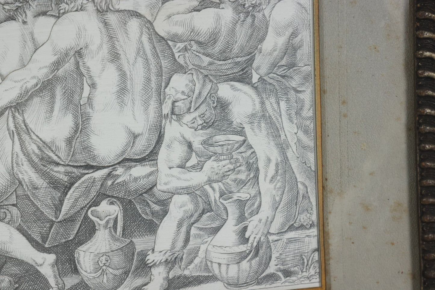 Lot 001 - Antique Hand Drawn Pencil Illustration After Johann Sadeler (Netherlands, 1550 - 1600) "The Sinful Humanity Before The Flood," Artist Signed Carl J. Brerdbach, Dated 1871, Lower Left, In Ornate Frame, 26-7/8" x 22-3/8"