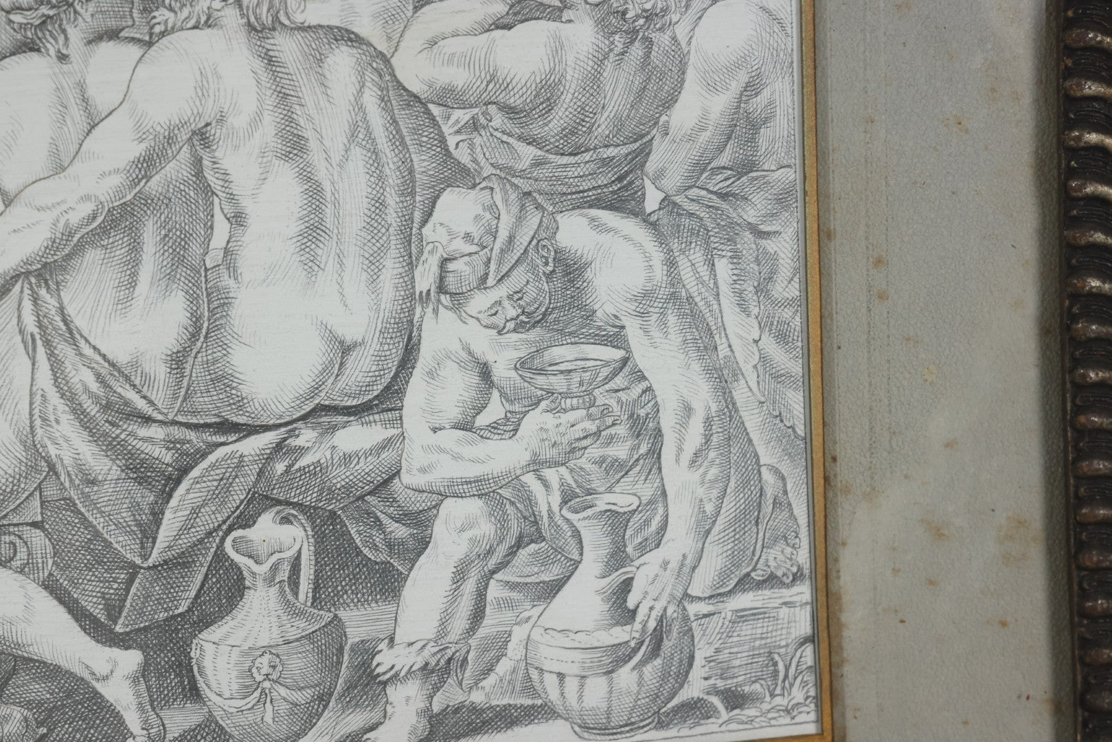 Lot 001 - Antique Hand Drawn Pencil Illustration After Johann Sadeler (Netherlands, 1550 - 1600) "The Sinful Humanity Before The Flood," Artist Signed Carl J. Brerdbach, Dated 1871, Lower Left, In Ornate Frame, 26-7/8" x 22-3/8"