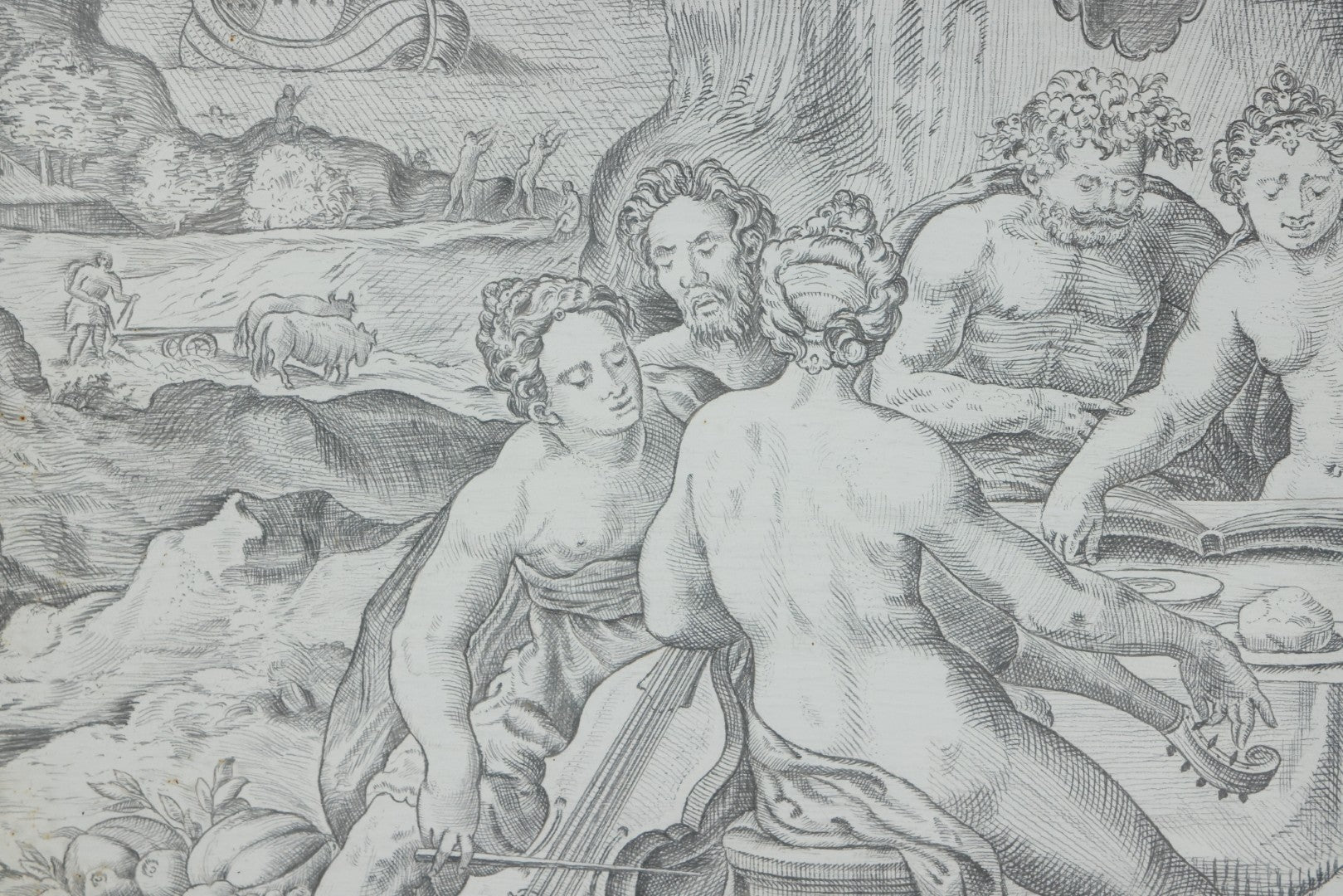 Lot 001 - Antique Hand Drawn Pencil Illustration After Johann Sadeler (Netherlands, 1550 - 1600) "The Sinful Humanity Before The Flood," Artist Signed Carl J. Brerdbach, Dated 1871, Lower Left, In Ornate Frame, 26-7/8" x 22-3/8"