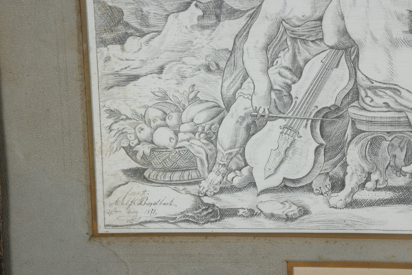 Lot 001 - Antique Hand Drawn Pencil Illustration After Johann Sadeler (Netherlands, 1550 - 1600) "The Sinful Humanity Before The Flood," Artist Signed Carl J. Brerdbach, Dated 1871, Lower Left, In Ornate Frame, 26-7/8" x 22-3/8"