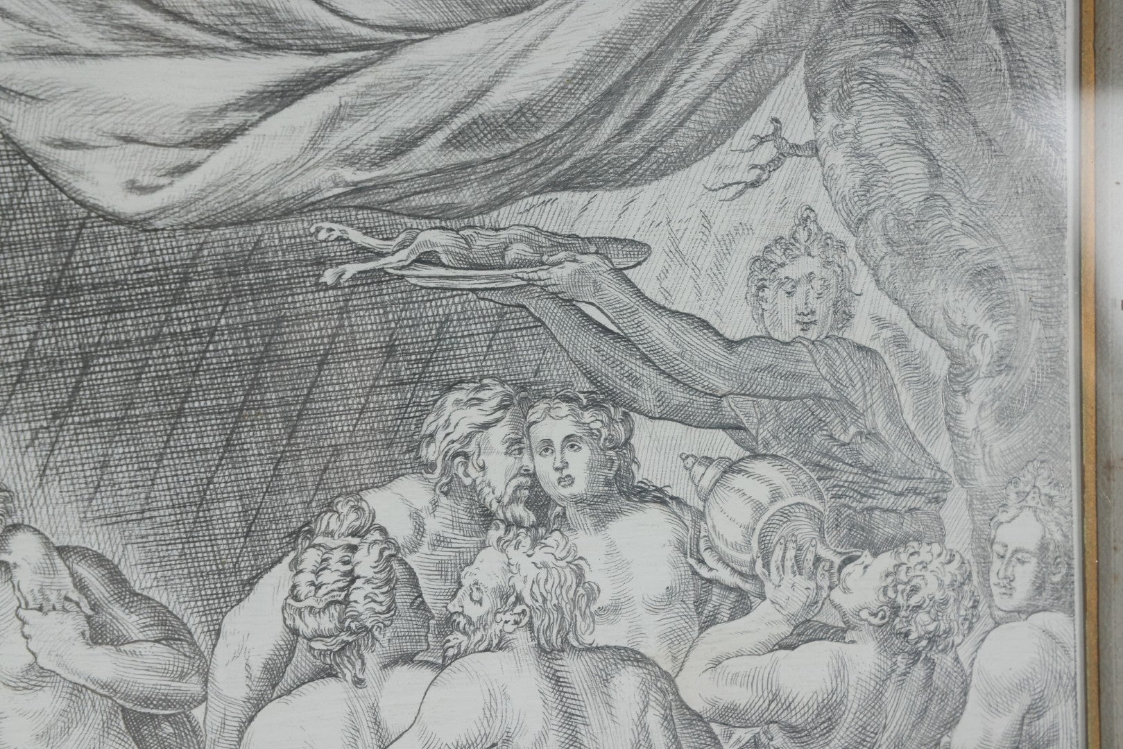 Lot 001 - Antique Hand Drawn Pencil Illustration After Johann Sadeler (Netherlands, 1550 - 1600) "The Sinful Humanity Before The Flood," Artist Signed Carl J. Brerdbach, Dated 1871, Lower Left, In Ornate Frame, 26-7/8" x 22-3/8"