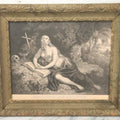 Lot 002 - Antique Engraving Print Of "Magdalena Die Büsserin" (Magdalena, The Penitent), Featuring A Nude Mary Magdalene In Contemplation Beside A Skull, In Ornate Frame, 26" x 22"