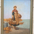 Lot 007 - Antique Painting On Wood Panel Of A Dutch Girl With Fishing Baskets, Signed Calille Salanson, Late 19th Century, Note Scratches And Wear Throughout, In Frame 9-5/8" x 11-3/4"