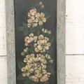 Lot 009 - Antique Painting On Tin Of White Flowers With Yellow And Orange Buds And Green Leaves In Original Faux-Branch Frame, 9-5/8" x 22-1/2"
