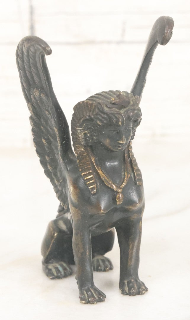 Lot 012 - Antique Cast Metal (Likely Bronze) Egyptian Revival Sphinx Figurine, Height 4-3/8"