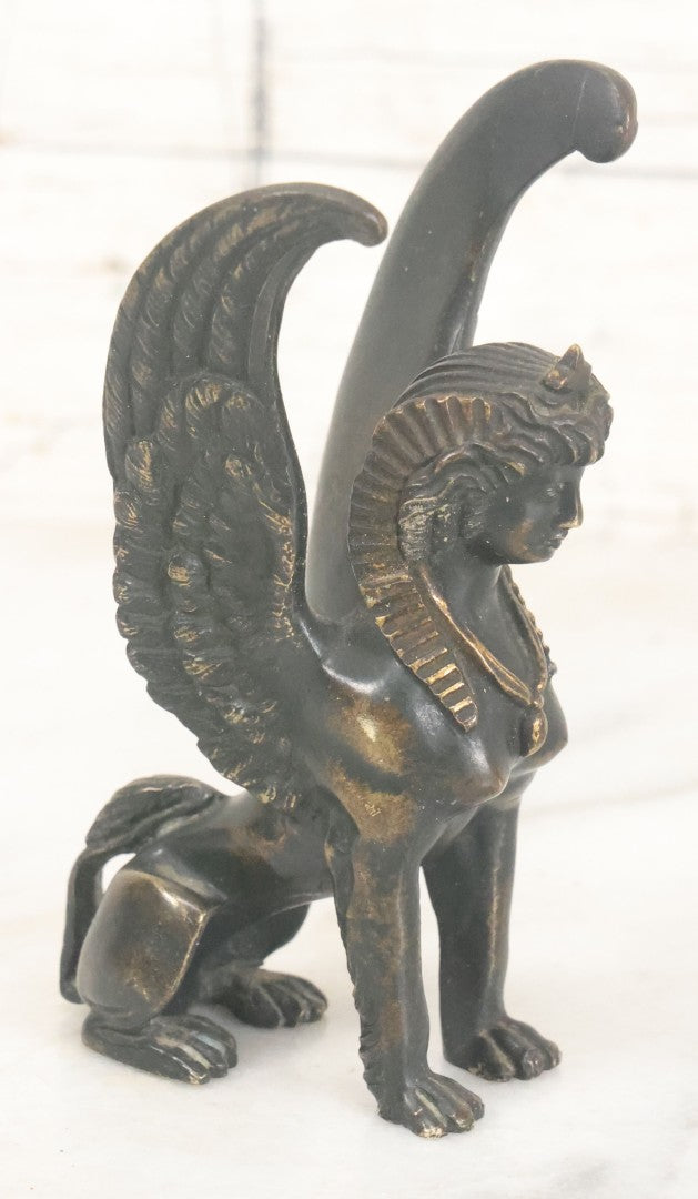 Lot 012 - Antique Cast Metal (Likely Bronze) Egyptian Revival Sphinx Figurine, Height 4-3/8"