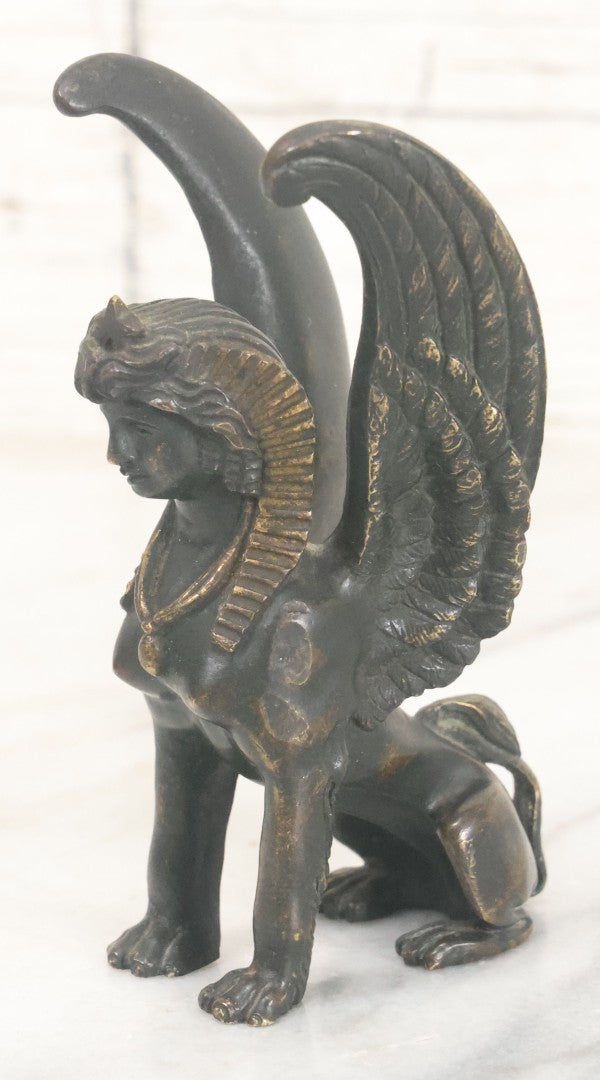 Lot 012 - Antique Cast Metal (Likely Bronze) Egyptian Revival Sphinx Figurine, Height 4-3/8"