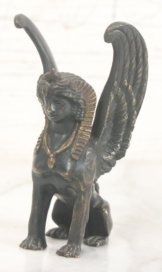 Lot 012 - Antique Cast Metal (Likely Bronze) Egyptian Revival Sphinx Figurine, Height 4-3/8"
