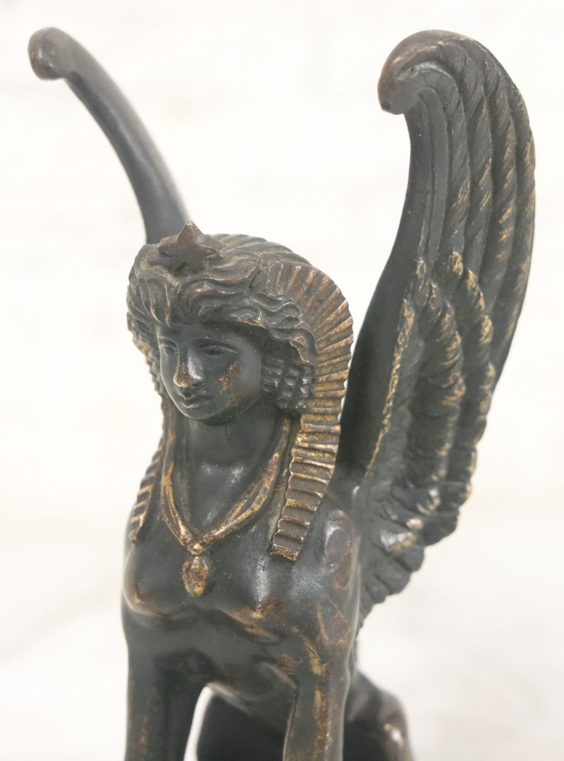 Lot 012 - Antique Cast Metal (Likely Bronze) Egyptian Revival Sphinx Figurine, Height 4-3/8"