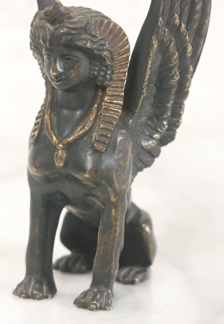 Lot 012 - Antique Cast Metal (Likely Bronze) Egyptian Revival Sphinx Figurine, Height 4-3/8"