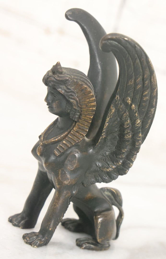Lot 012 - Antique Cast Metal (Likely Bronze) Egyptian Revival Sphinx Figurine, Height 4-3/8"