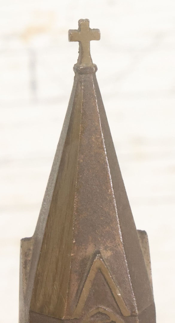 Lot 013 - Antique Single Cast Metal Church Bookend Figurine With Steeple With Cross