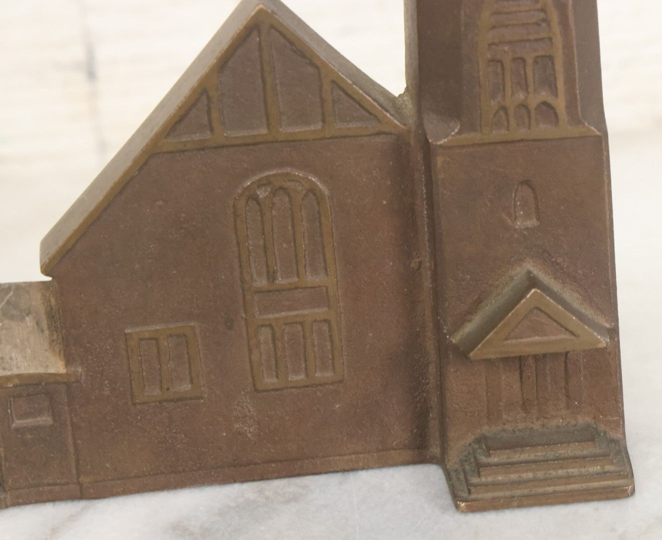 Lot 013 - Antique Single Cast Metal Church Bookend Figurine With Steeple With Cross