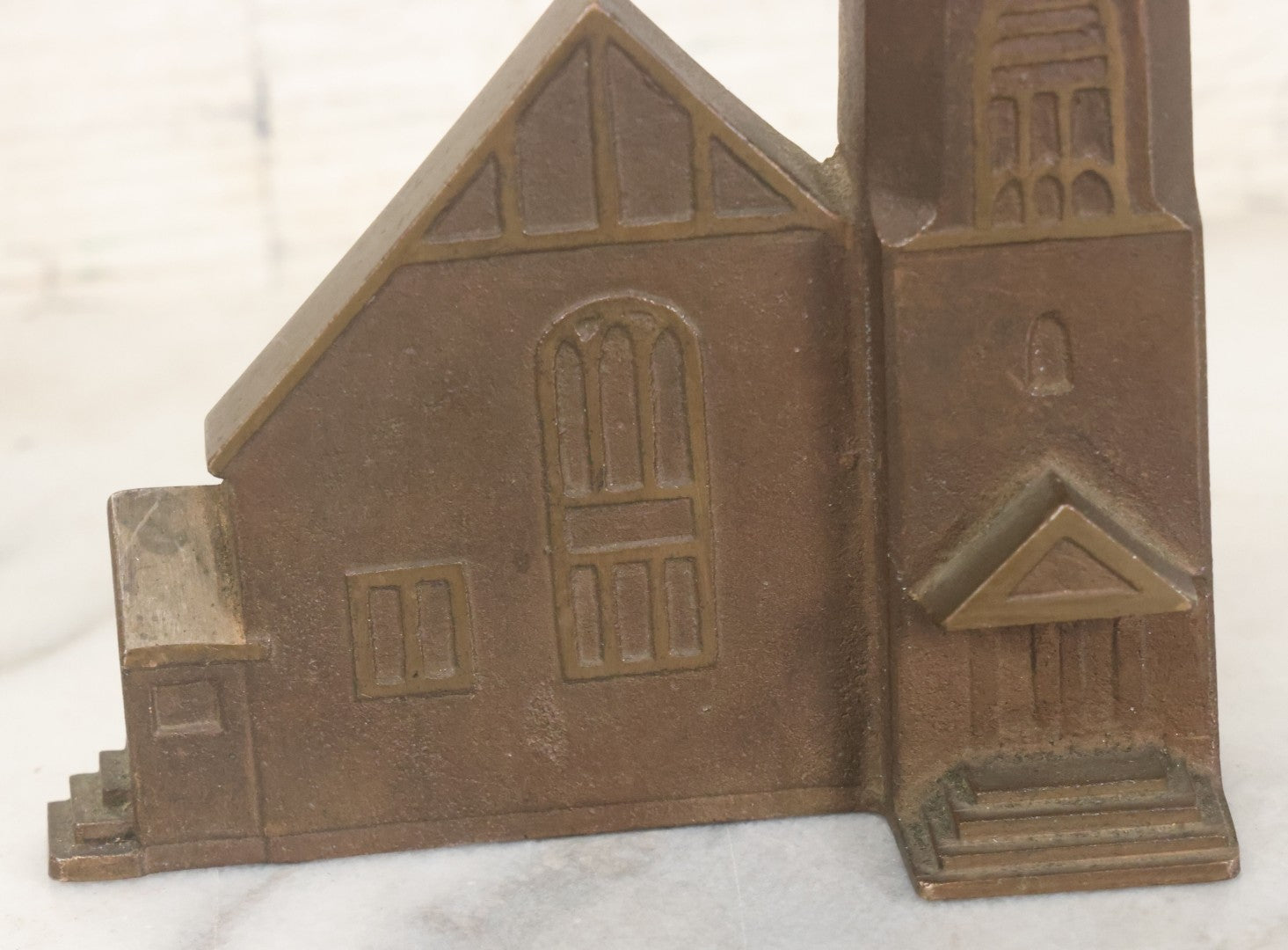Lot 013 - Antique Single Cast Metal Church Bookend Figurine With Steeple With Cross