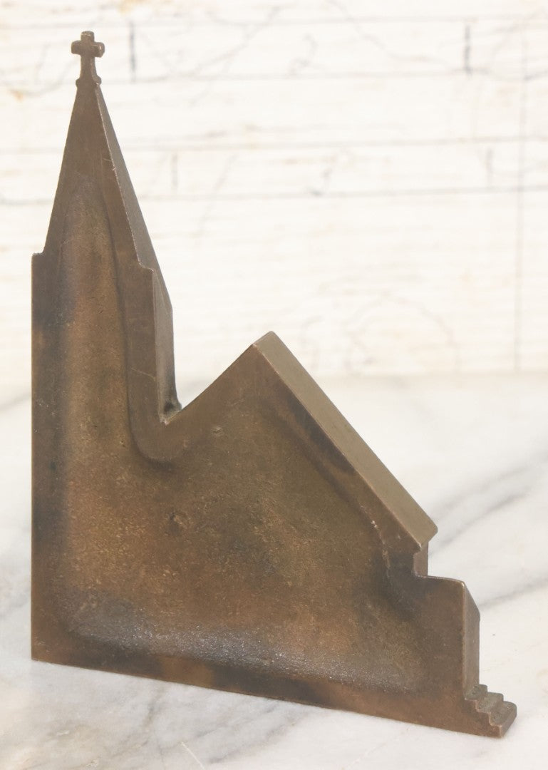 Lot 013 - Antique Single Cast Metal Church Bookend Figurine With Steeple With Cross