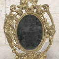 Lot 014 - Antique Cast Iron Gold Painted Mirror With Fairy Motif, Note Damage, Loss To Left Side