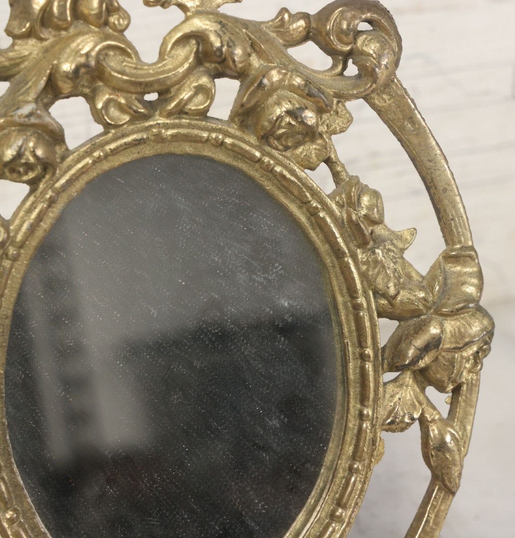 Lot 014 - Antique Cast Iron Gold Painted Mirror With Fairy Motif, Note Damage, Loss To Left Side