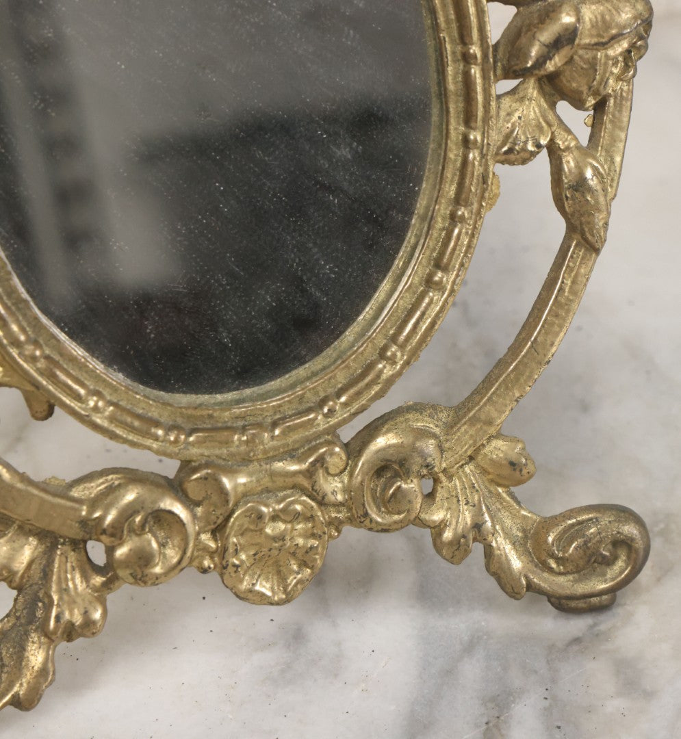 Lot 014 - Antique Cast Iron Gold Painted Mirror With Fairy Motif, Note Damage, Loss To Left Side