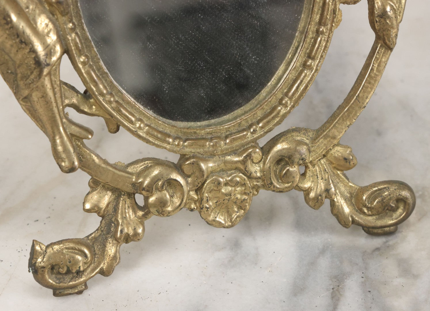 Lot 014 - Antique Cast Iron Gold Painted Mirror With Fairy Motif, Note Damage, Loss To Left Side