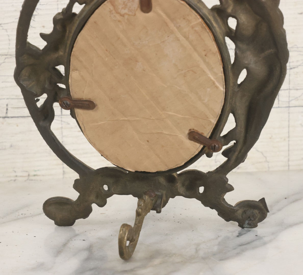 Lot 014 - Antique Cast Iron Gold Painted Mirror With Fairy Motif, Note Damage, Loss To Left Side