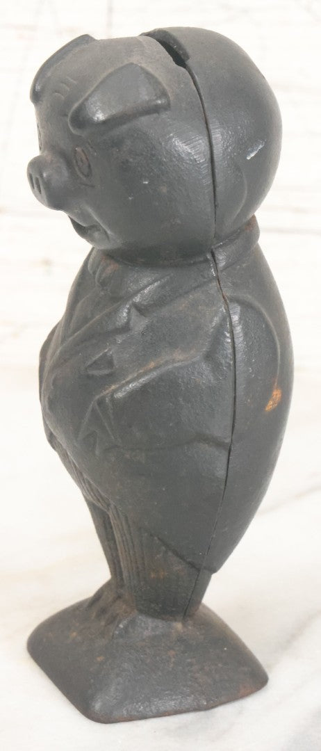 Lot 015 - Vintage Reproduction Cast Iron Pig In Suit Piggy Still Bank In Black Paint