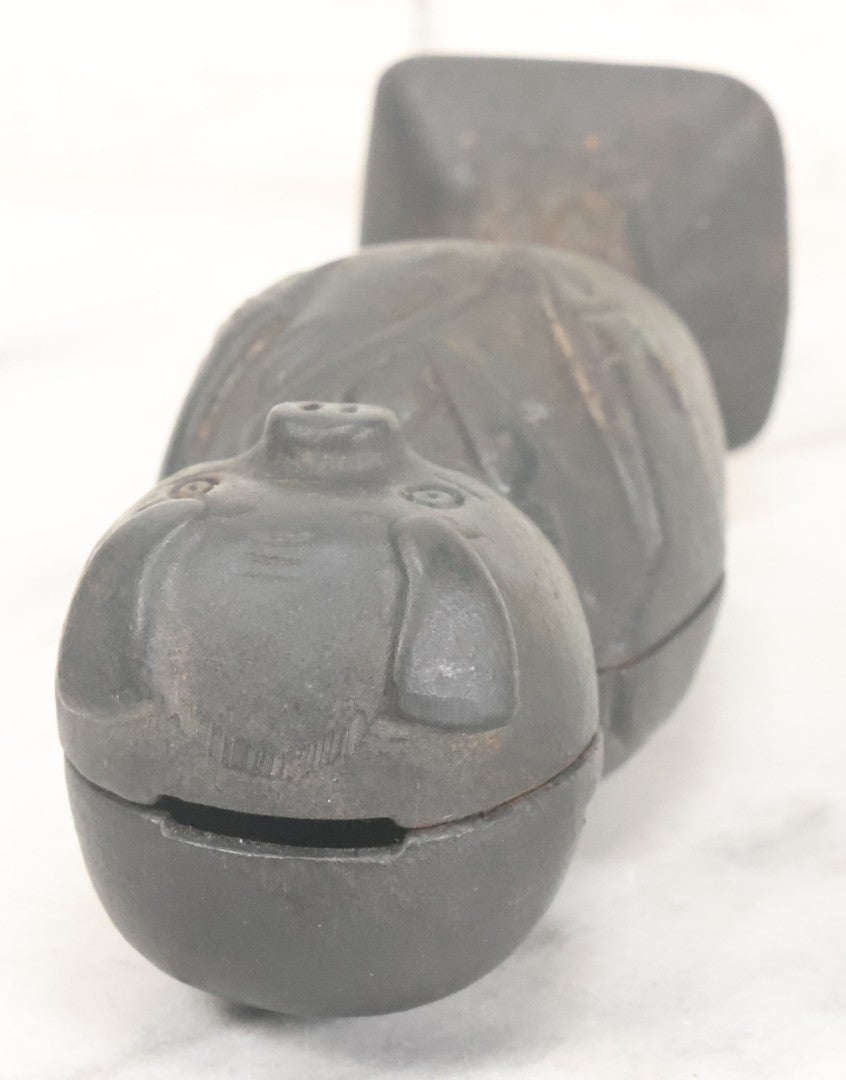 Lot 015 - Vintage Reproduction Cast Iron Pig In Suit Piggy Still Bank In Black Paint