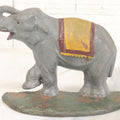 Lot 017 - Vintage Cast Iron Elephant Door Stop, Repainted, With Yellow And Red Blanket