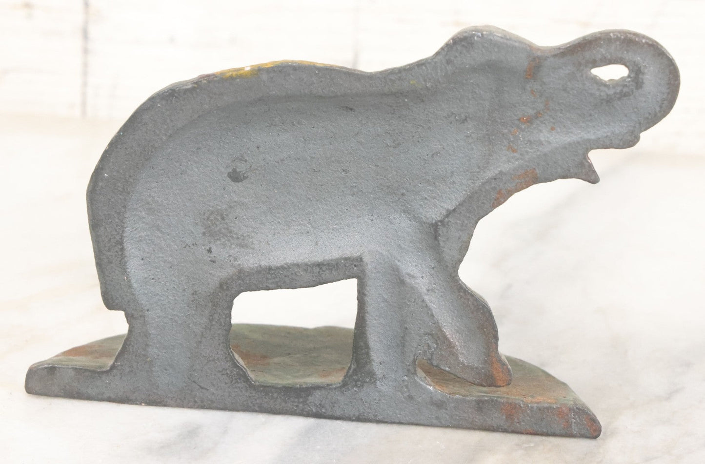 Lot 017 - Vintage Cast Iron Elephant Door Stop, Repainted, With Yellow And Red Blanket