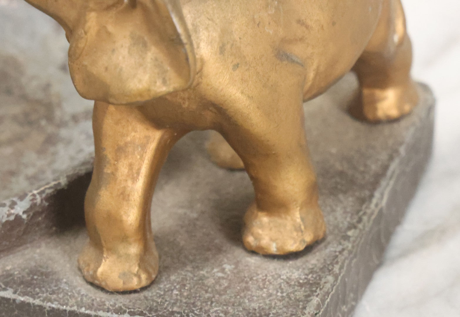 Lot 018 - Vintage Cast Pot Metal Elephant Trinket Dish And Amethyst Glass Insert, Note Various Wear, Cracks