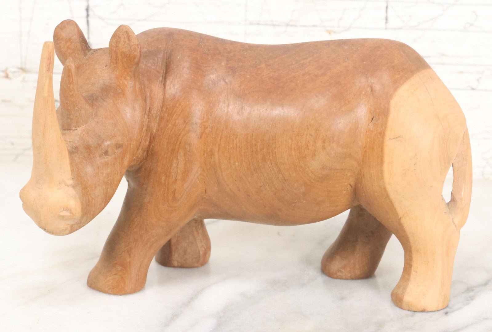 Lot 019 - Vintage Folk Art Hand Carved Wooden Rhinoceros Figurine, Approx. 7-1/2" Length