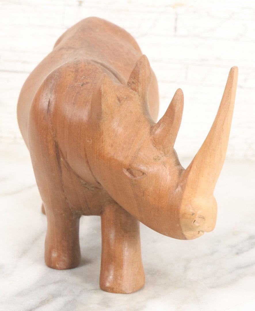 Lot 019 - Vintage Folk Art Hand Carved Wooden Rhinoceros Figurine, Approx. 7-1/2" Length