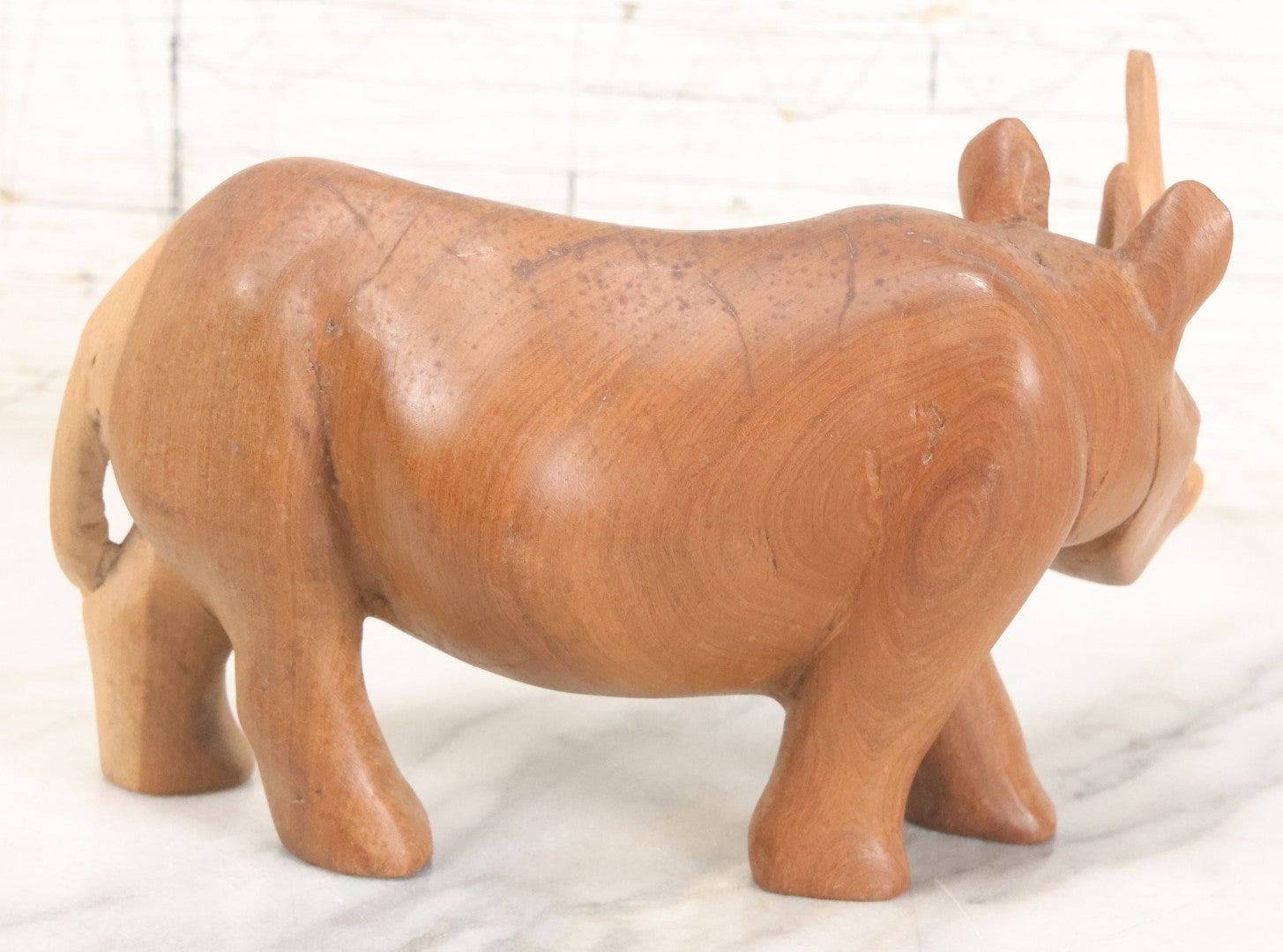 Lot 019 - Vintage Folk Art Hand Carved Wooden Rhinoceros Figurine, Approx. 7-1/2" Length