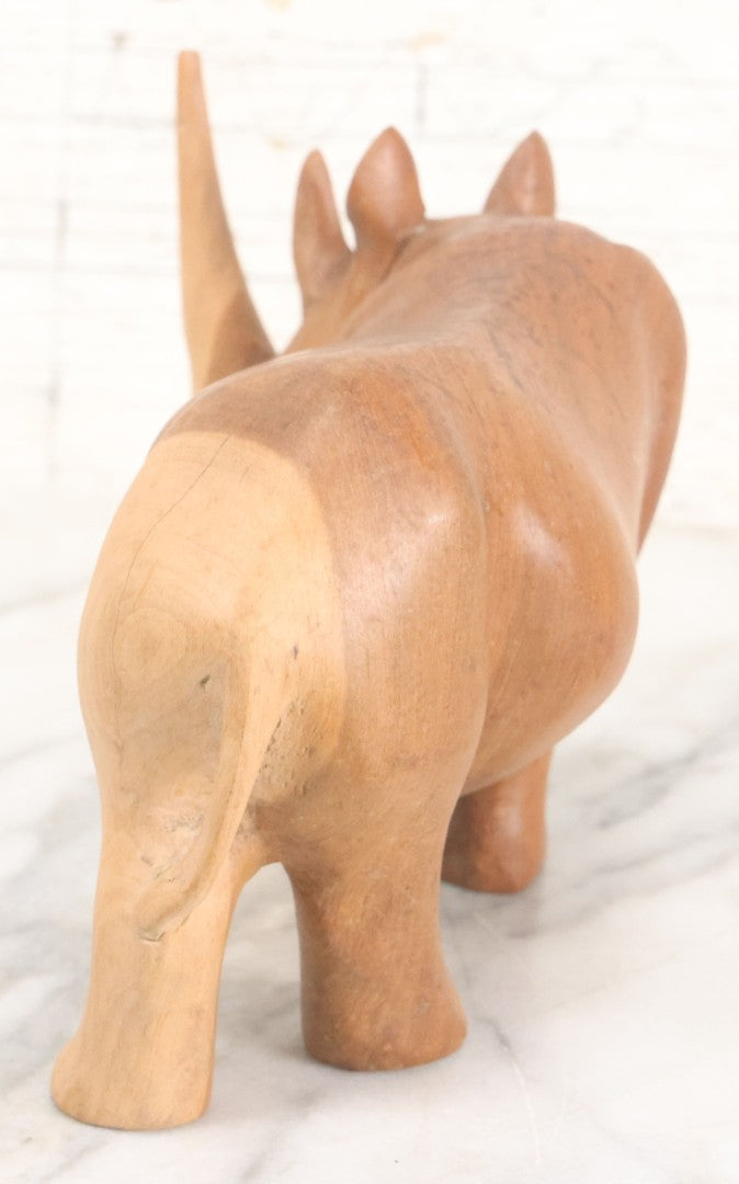 Lot 019 - Vintage Folk Art Hand Carved Wooden Rhinoceros Figurine, Approx. 7-1/2" Length