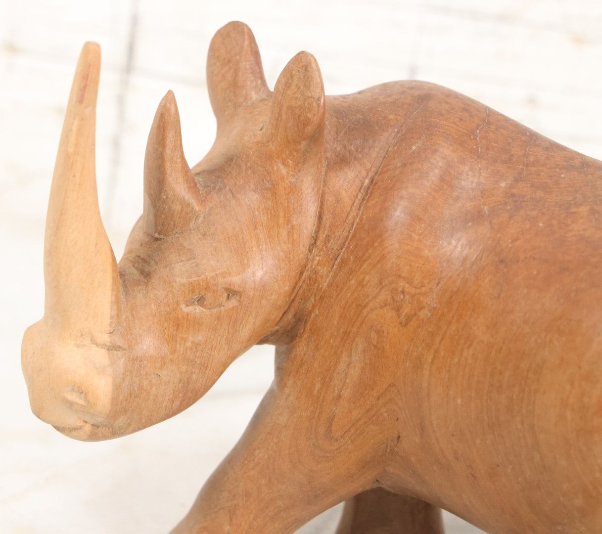 Lot 019 - Vintage Folk Art Hand Carved Wooden Rhinoceros Figurine, Approx. 7-1/2" Length