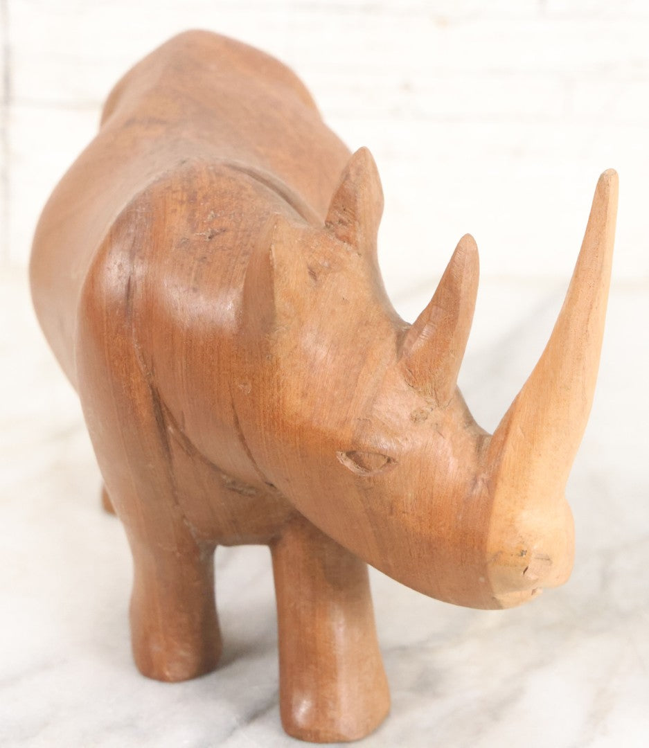 Lot 019 - Vintage Folk Art Hand Carved Wooden Rhinoceros Figurine, Approx. 7-1/2" Length