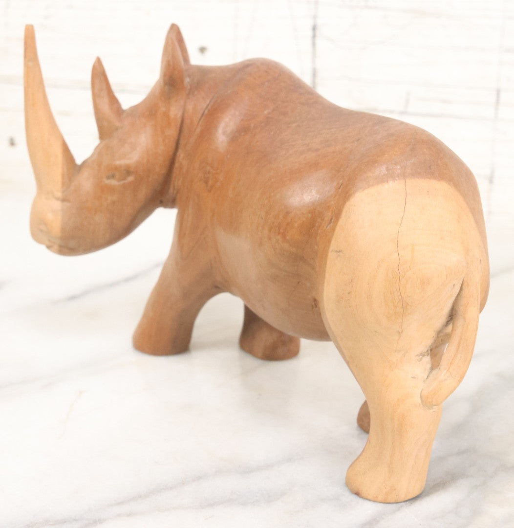 Lot 019 - Vintage Folk Art Hand Carved Wooden Rhinoceros Figurine, Approx. 7-1/2" Length
